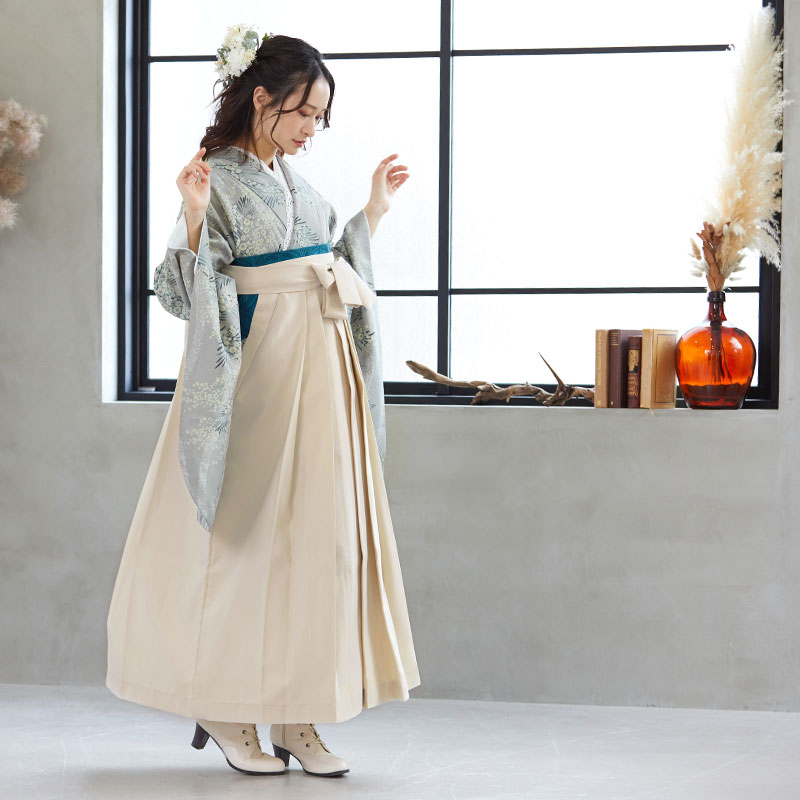  【SALE】 薄グレー　立湧にミモザ レンタル 大学生袴 G949