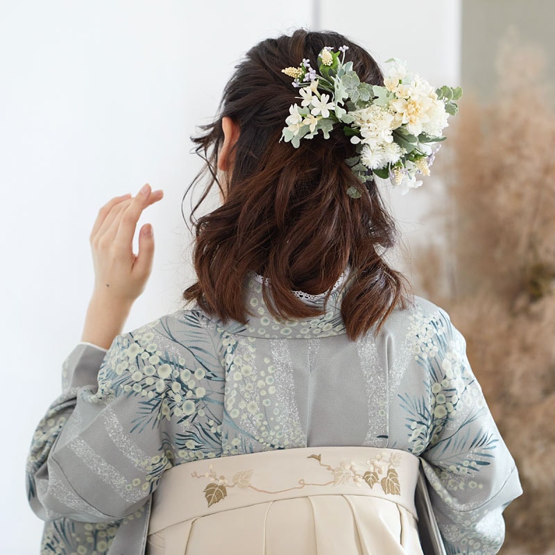  【SALE】 薄グレー　立湧にミモザ レンタル 大学生袴 G949