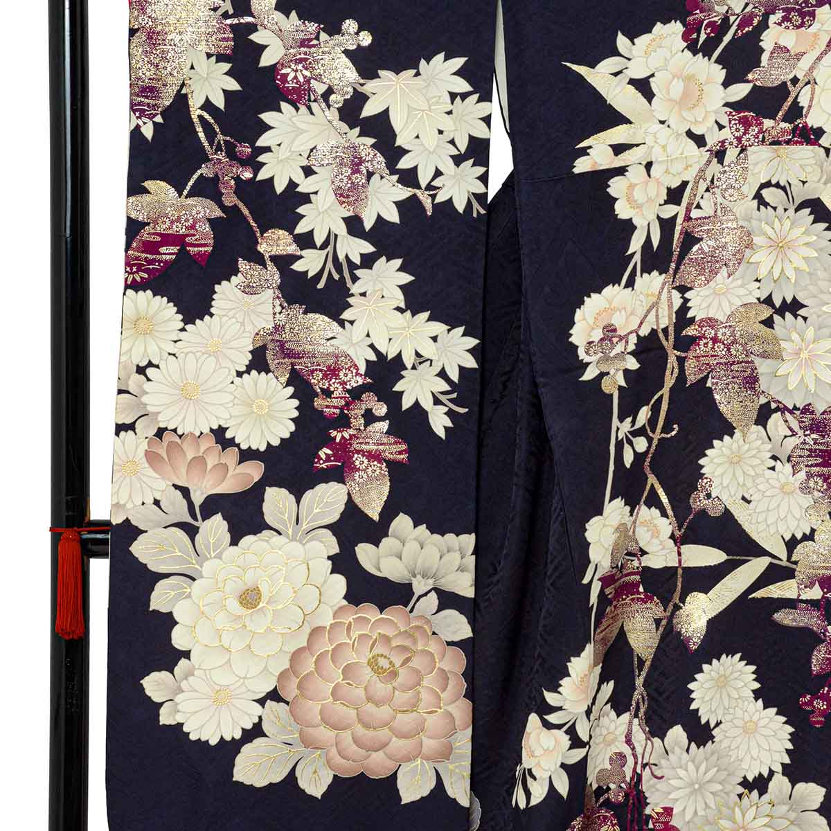 東京レトロ 濃紺　菊に蔦 レンタル 振袖袴 R2104