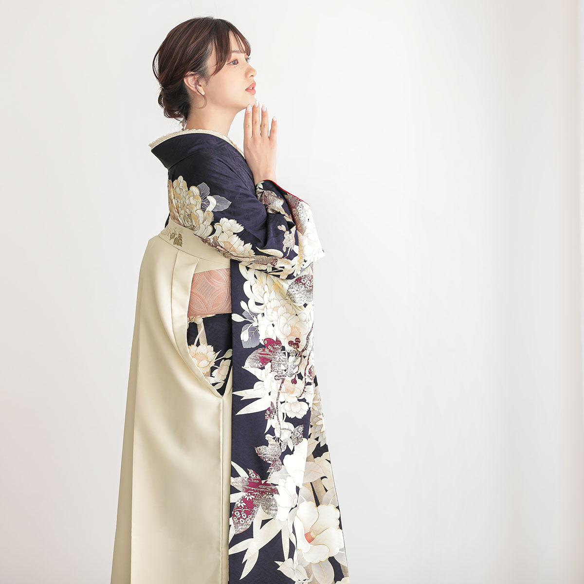 東京レトロ 濃紺　菊に蔦 レンタル 振袖袴 R2104