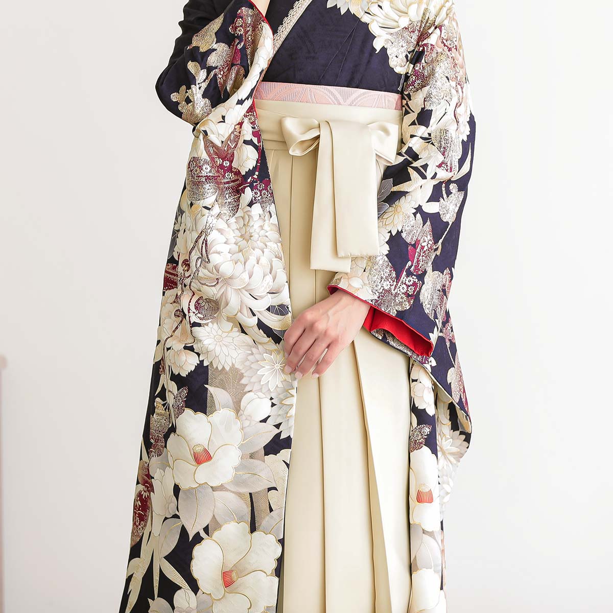 東京レトロ 濃紺　菊に蔦 レンタル 振袖袴 R2104