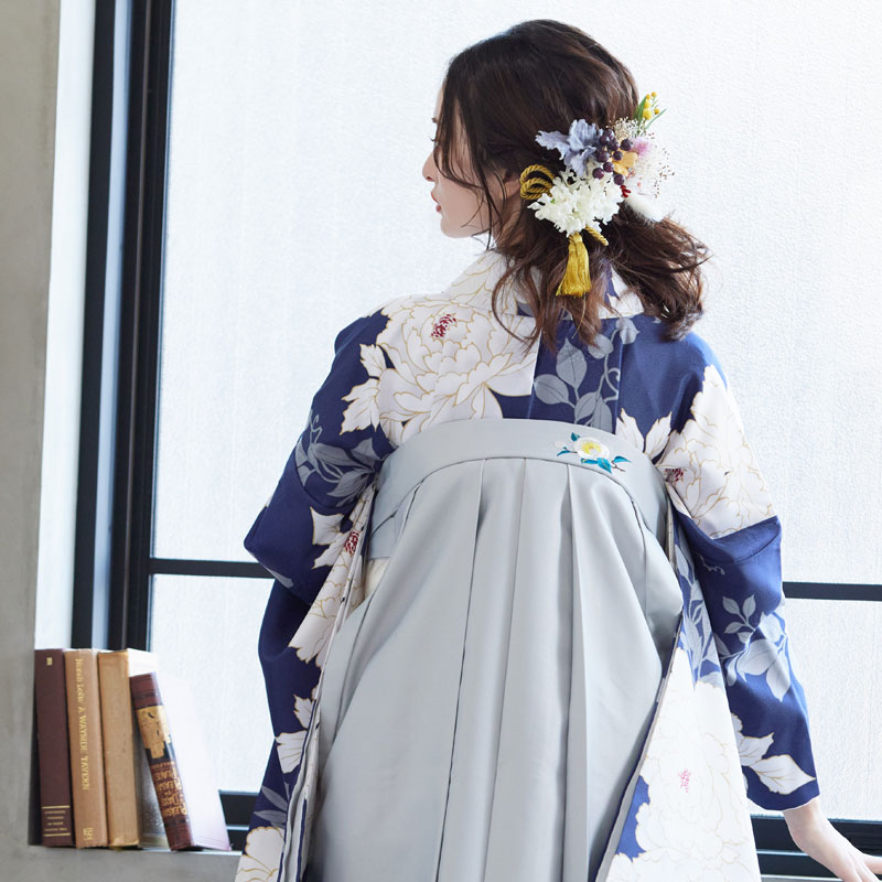  【SALE】 紺　白牡丹 レンタル 大学生袴 G946