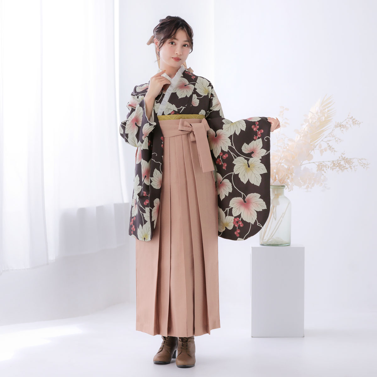  【SALE】 茶色　葡萄 レンタル 大学生袴 G924