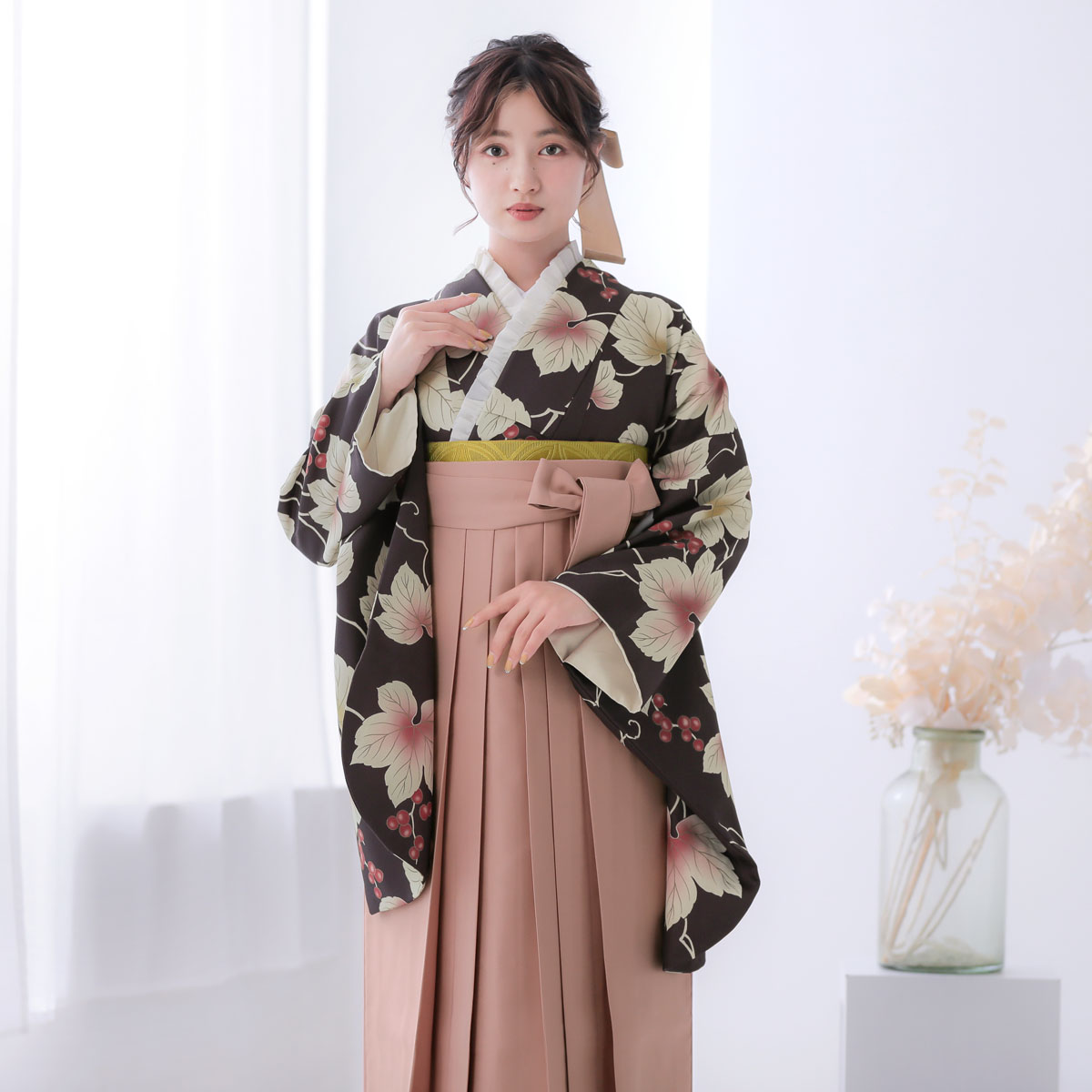  【SALE】 茶色　葡萄 レンタル 大学生袴 G924