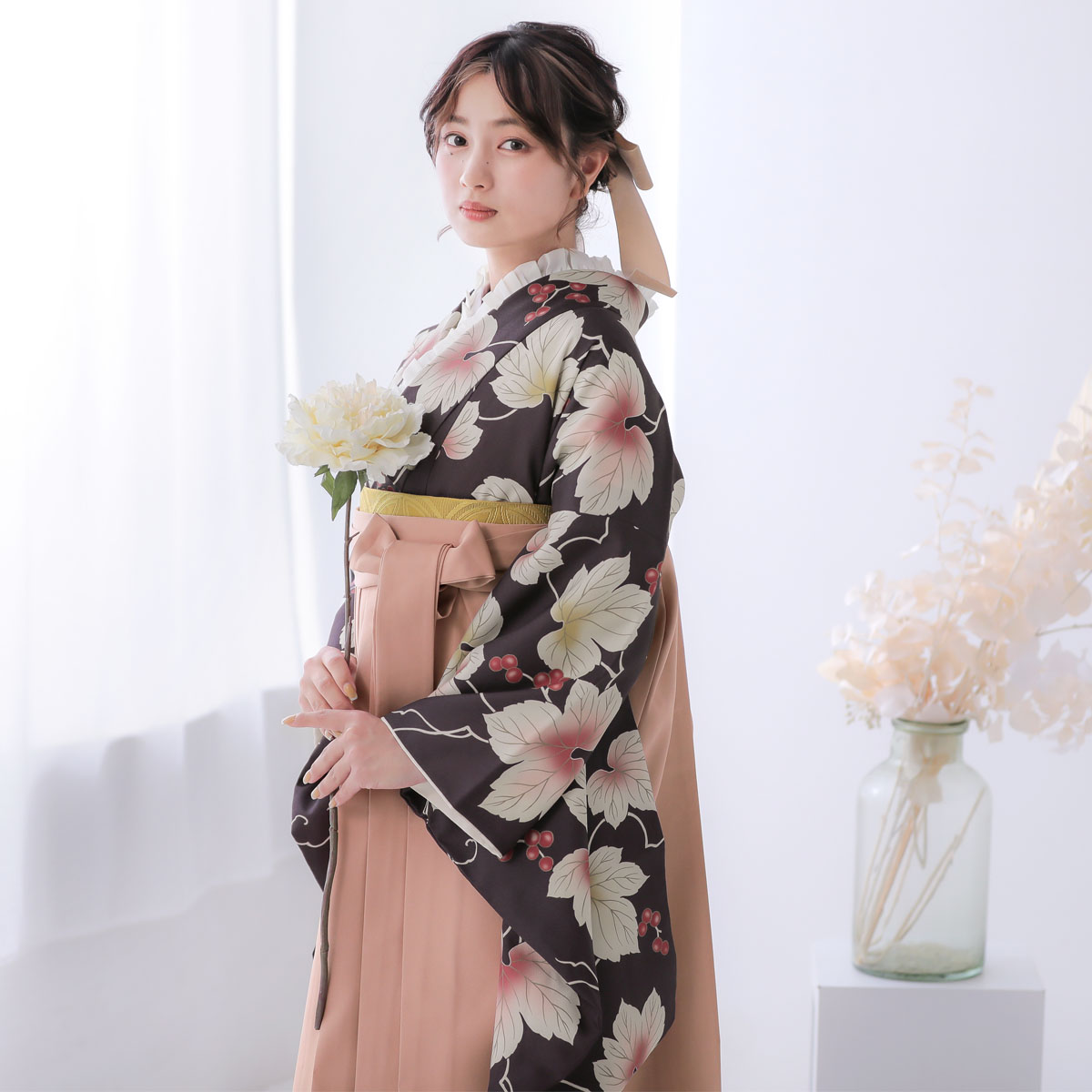  【SALE】 茶色　葡萄 レンタル 大学生袴 G924