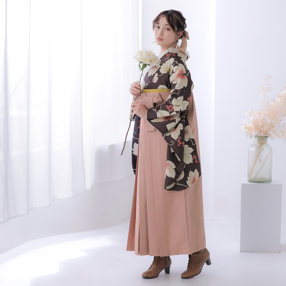  【SALE】 茶色　葡萄 レンタル 大学生袴 G924