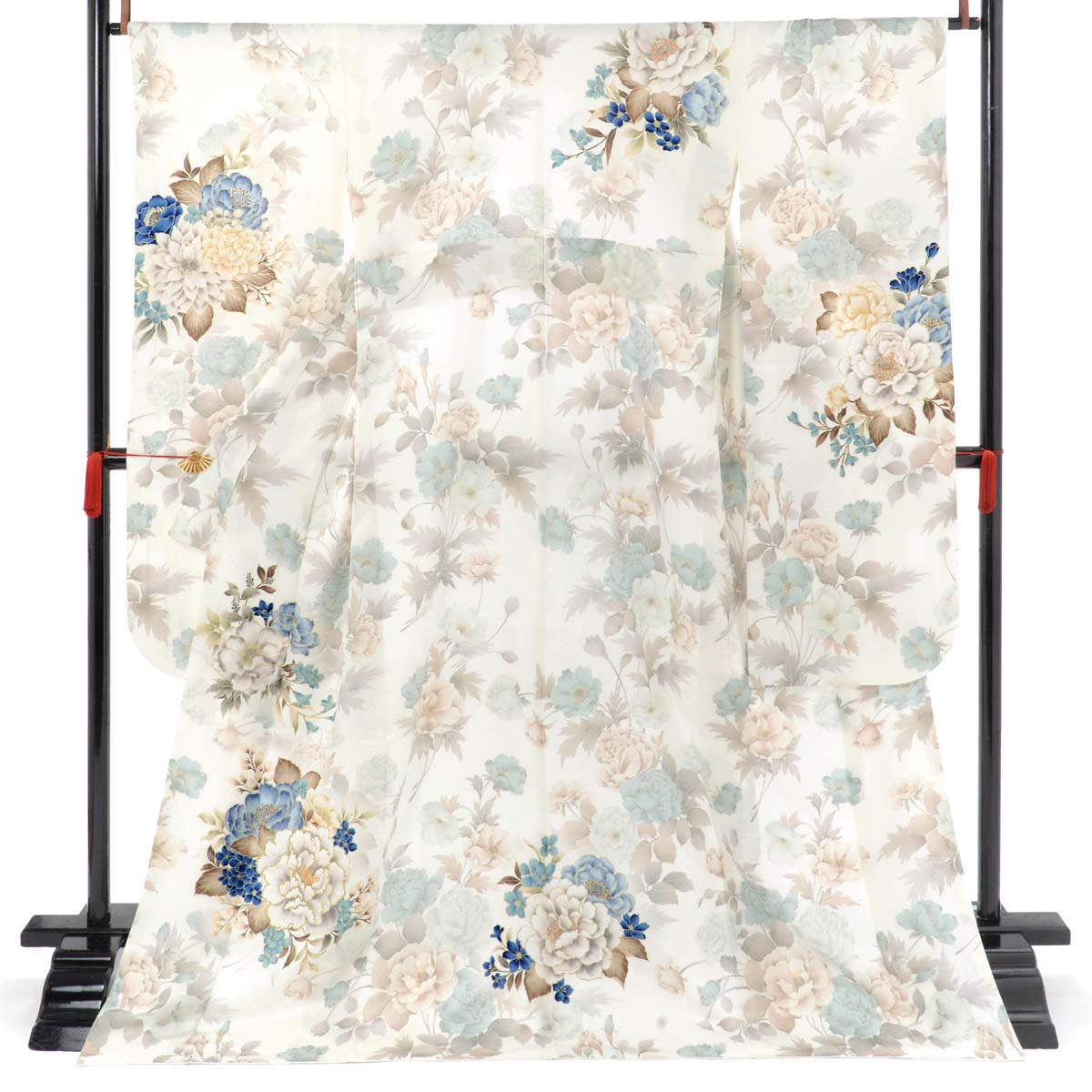  【SALE】 白　牡丹と花々 レンタル 振袖袴 R2080