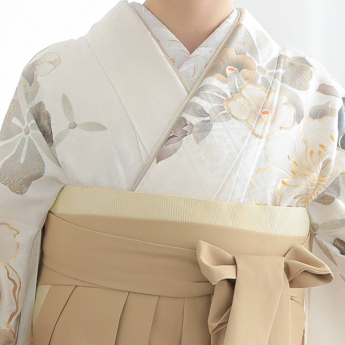  白　大桜に椿 R2099 レンタル 振袖袴 R2075