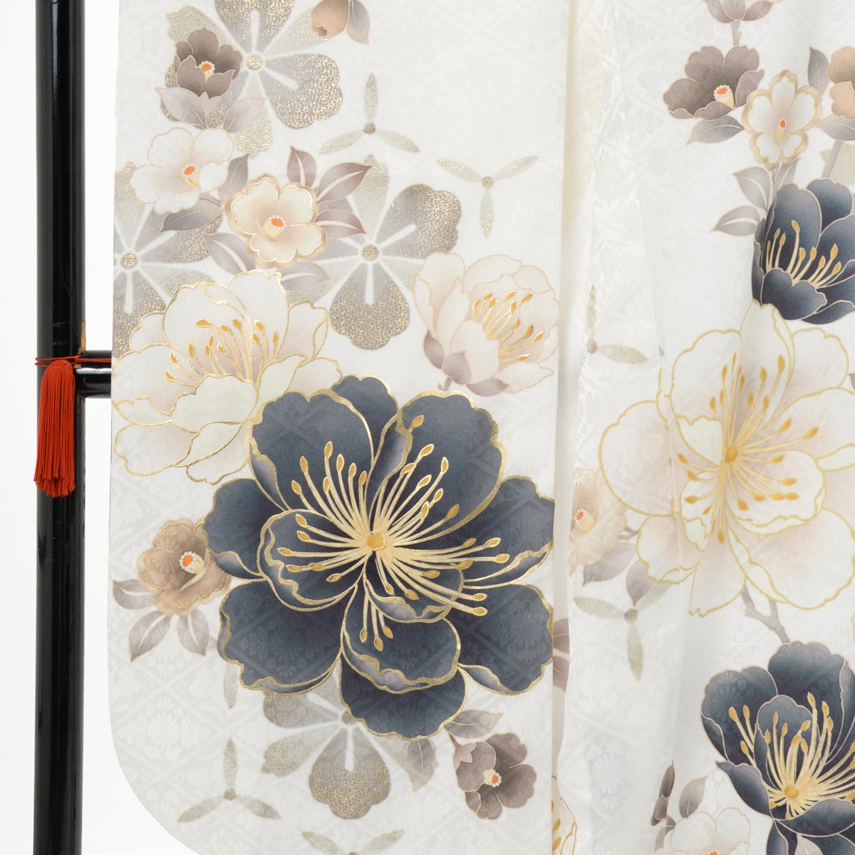  白　大桜に椿 R2099 レンタル 振袖袴 R2075