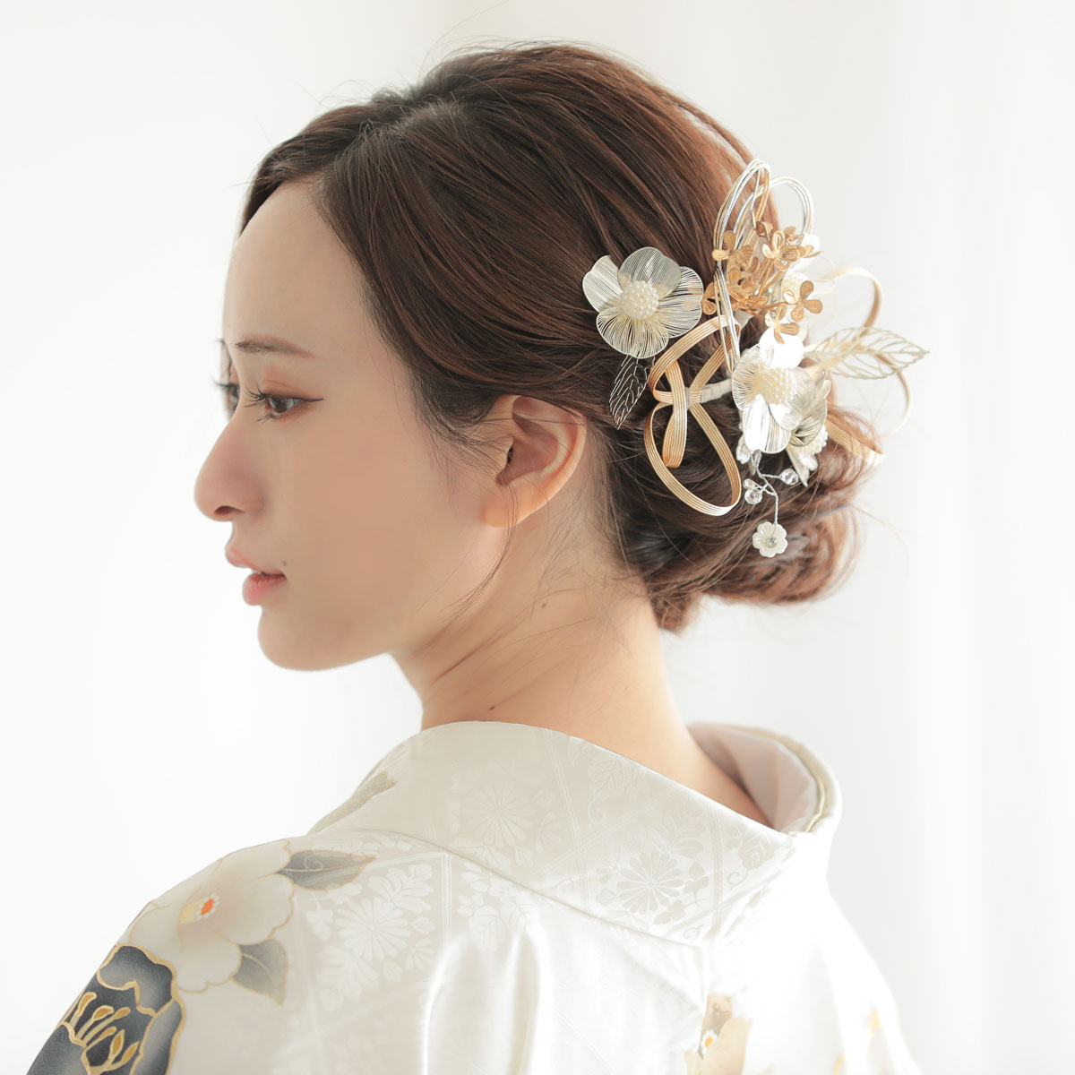  白　大桜に椿 R2099 レンタル 振袖袴 R2075