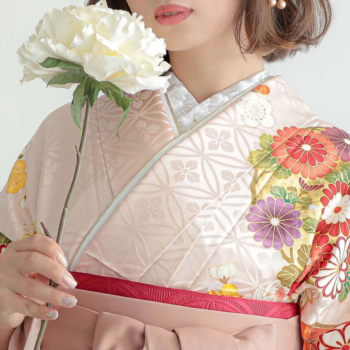 吉澤の友禅 【吉澤の友禅】薄ピンク　花丸文 レンタル 振袖袴 R2074