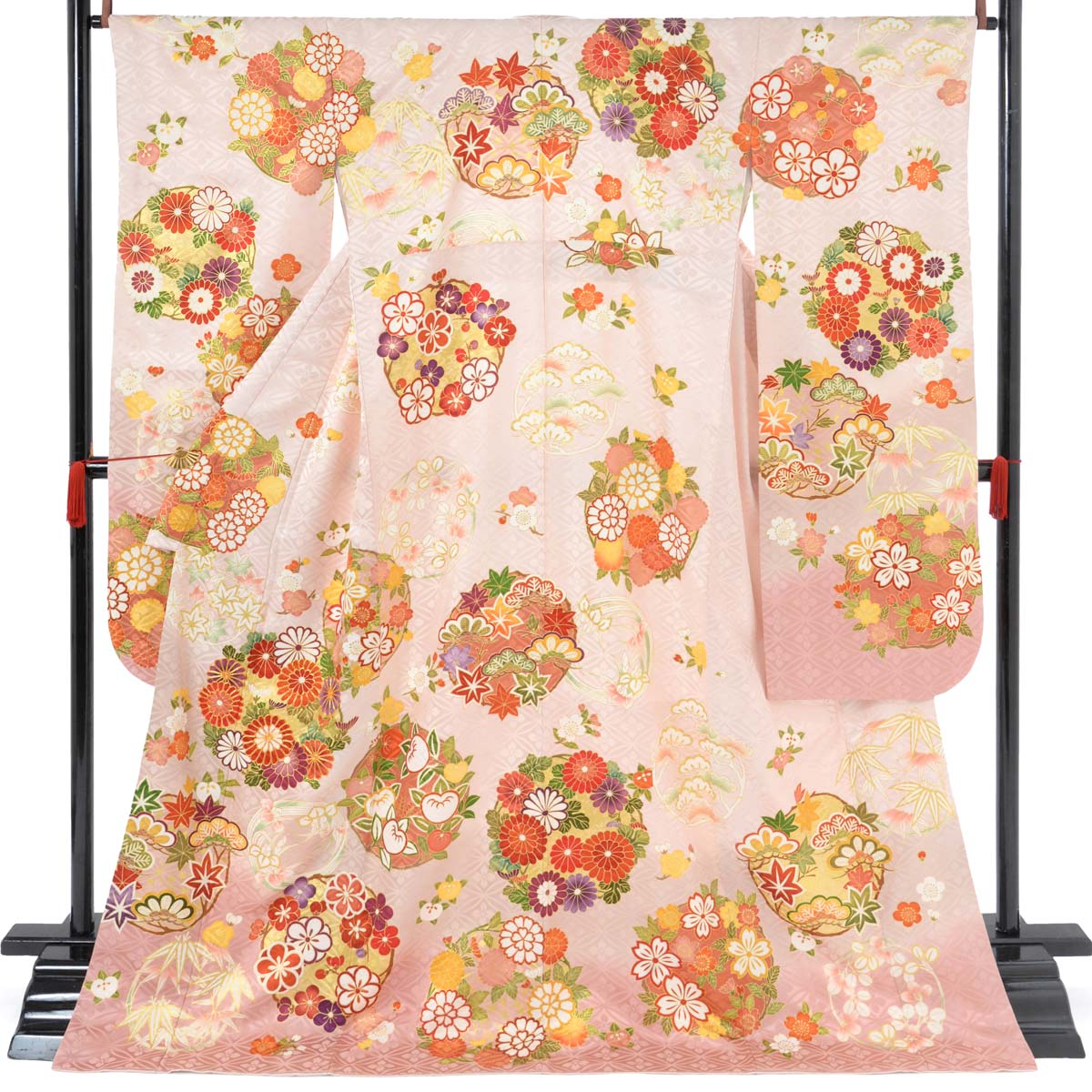 吉澤の友禅 【吉澤の友禅】薄ピンク　花丸文 レンタル 振袖袴 R2074