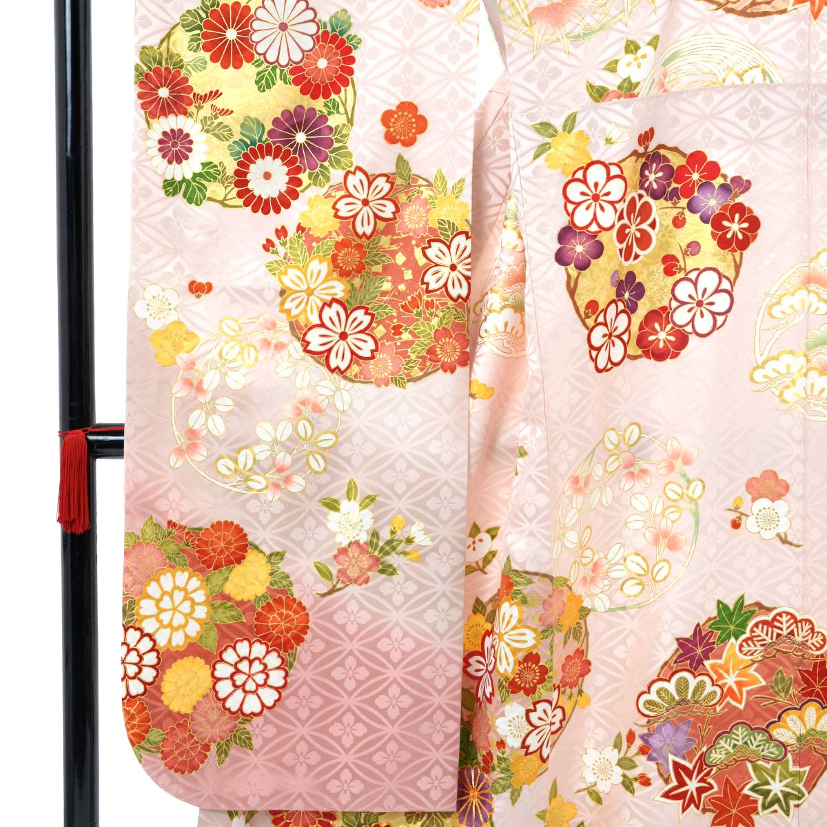 吉澤の友禅 【吉澤の友禅】薄ピンク　花丸文 レンタル 振袖袴 R2074