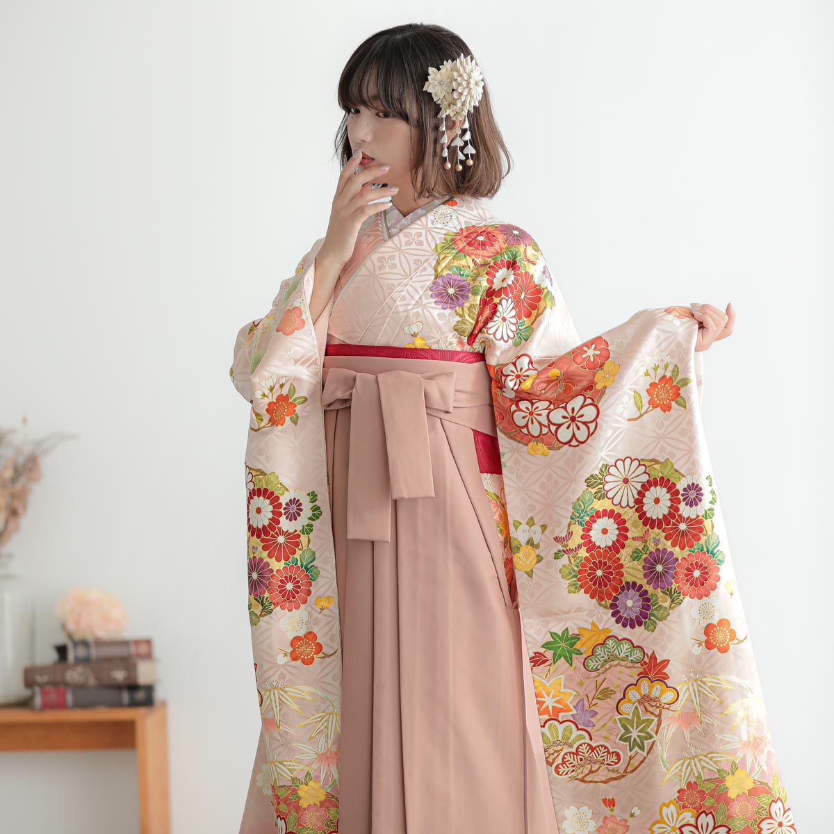 吉澤の友禅 【吉澤の友禅】薄ピンク　花丸文 レンタル 振袖袴 R2074