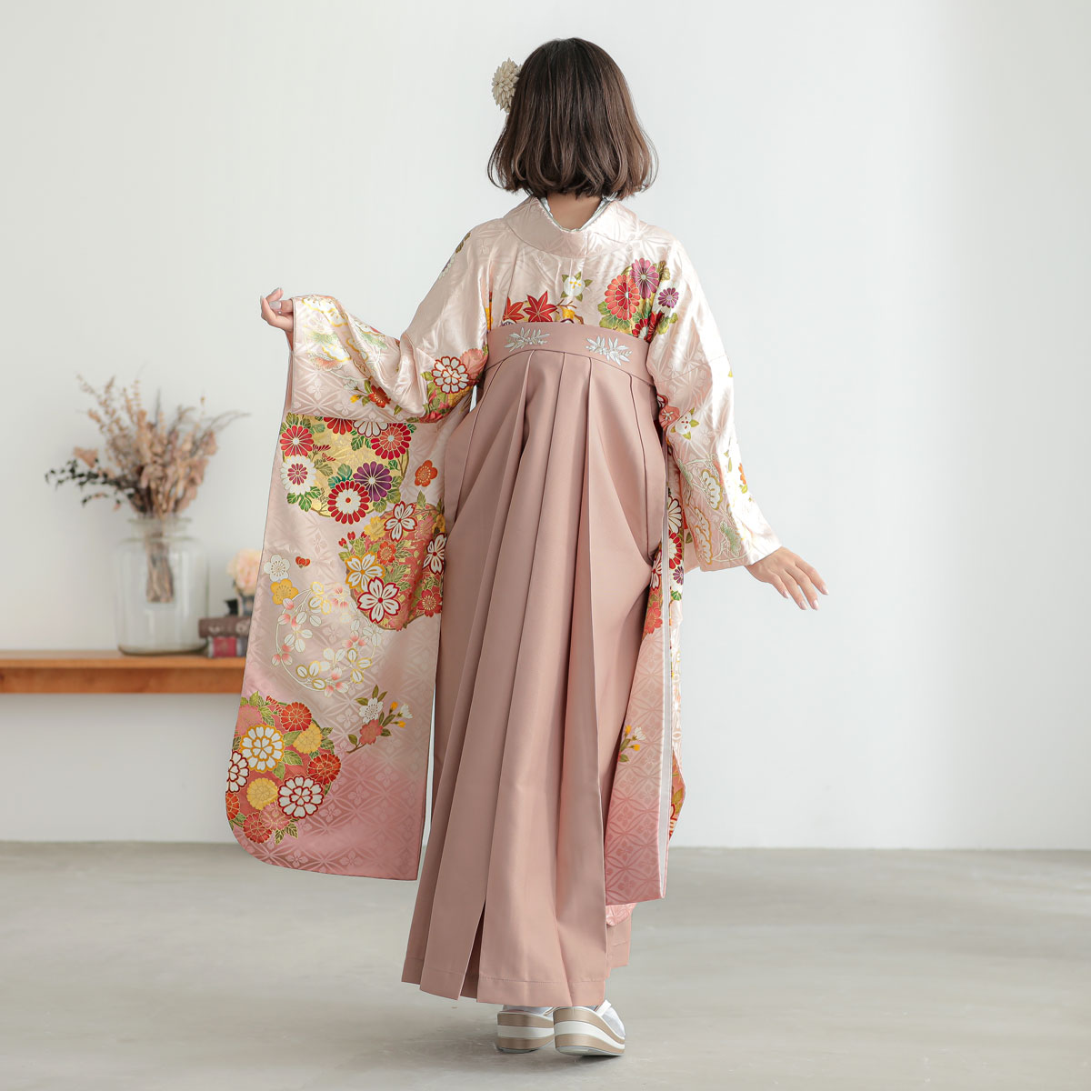 吉澤の友禅 【吉澤の友禅】薄ピンク　花丸文 レンタル 振袖袴 R2074