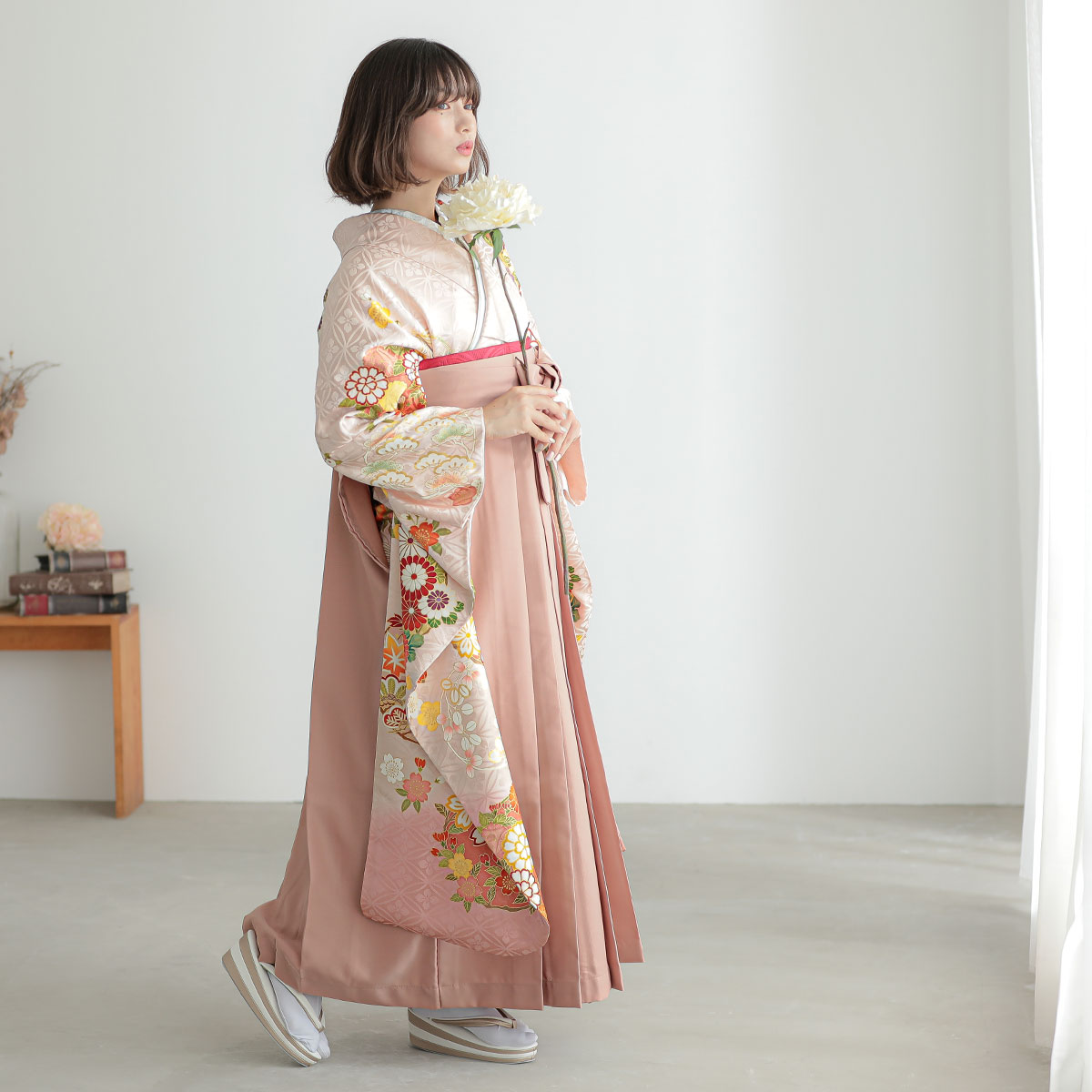 吉澤の友禅 【吉澤の友禅】薄ピンク　花丸文 レンタル 振袖袴 R2074