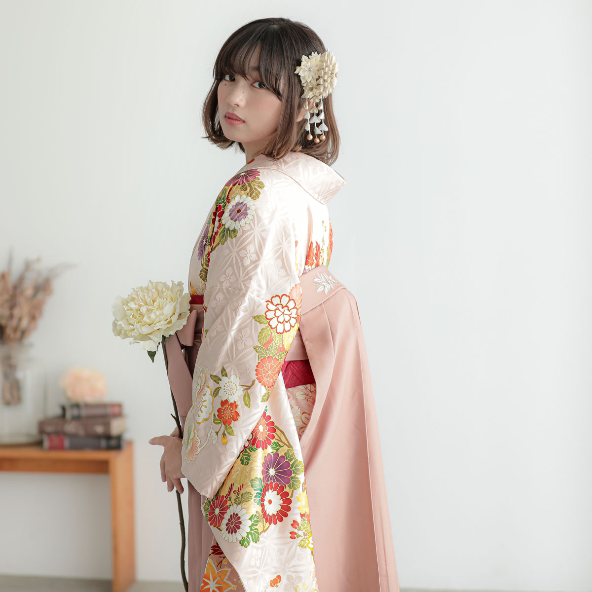 吉澤の友禅 【吉澤の友禅】薄ピンク　花丸文 レンタル 振袖袴 R2074