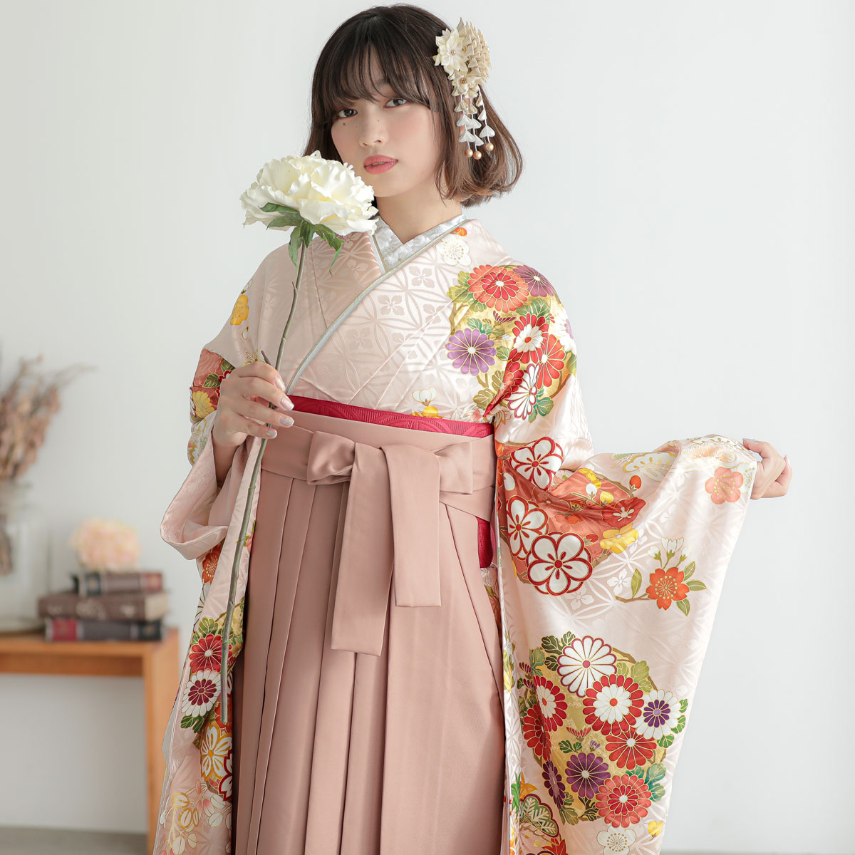 吉澤の友禅 【吉澤の友禅】薄ピンク　花丸文 レンタル 振袖袴 R2074