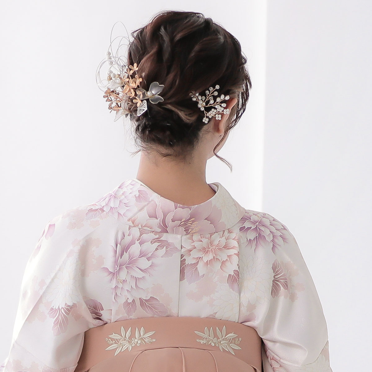  ピンクホワイト　菊牡丹 レンタル 大学生袴 G1006