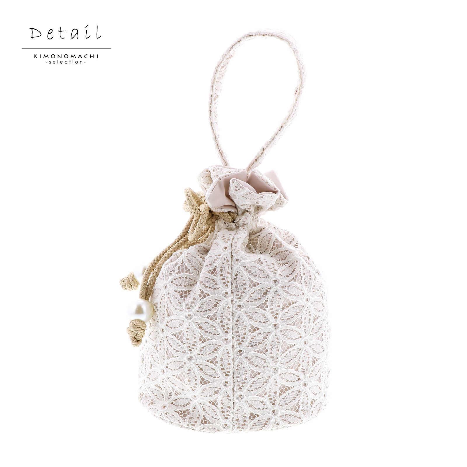レース巾着 ホワイト・エクルベージュ・ネイビー・ブラック フラワーレース 販売 草履バッグ 052395