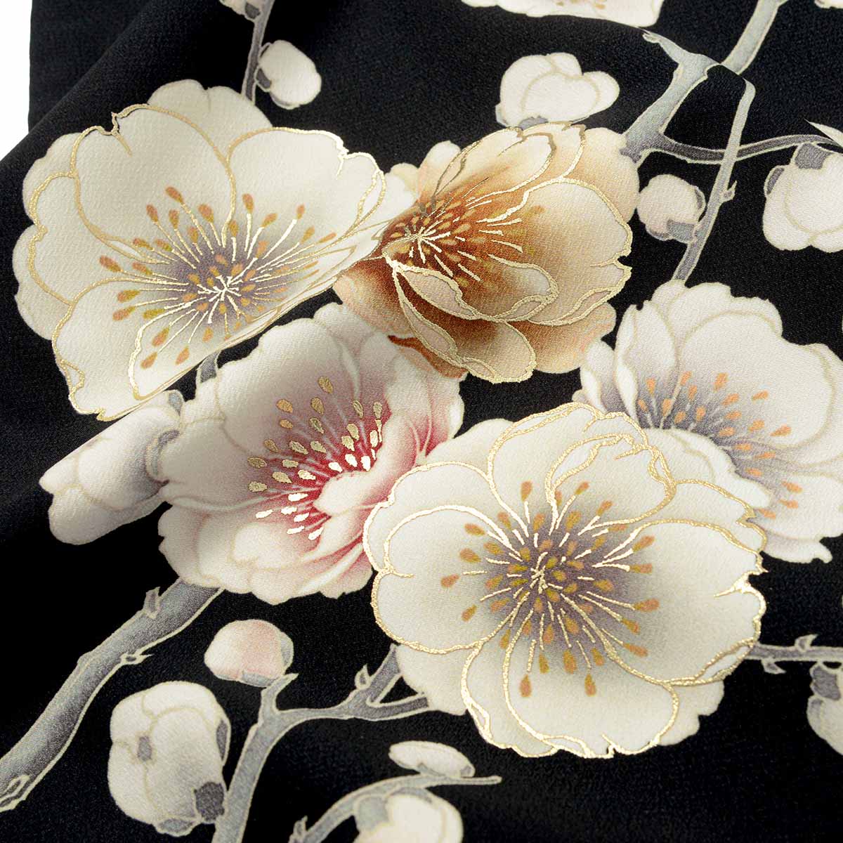 華徒然 ベージュ×黒×オフホワイト　牡丹に梅 レンタル 振袖袴 R2224