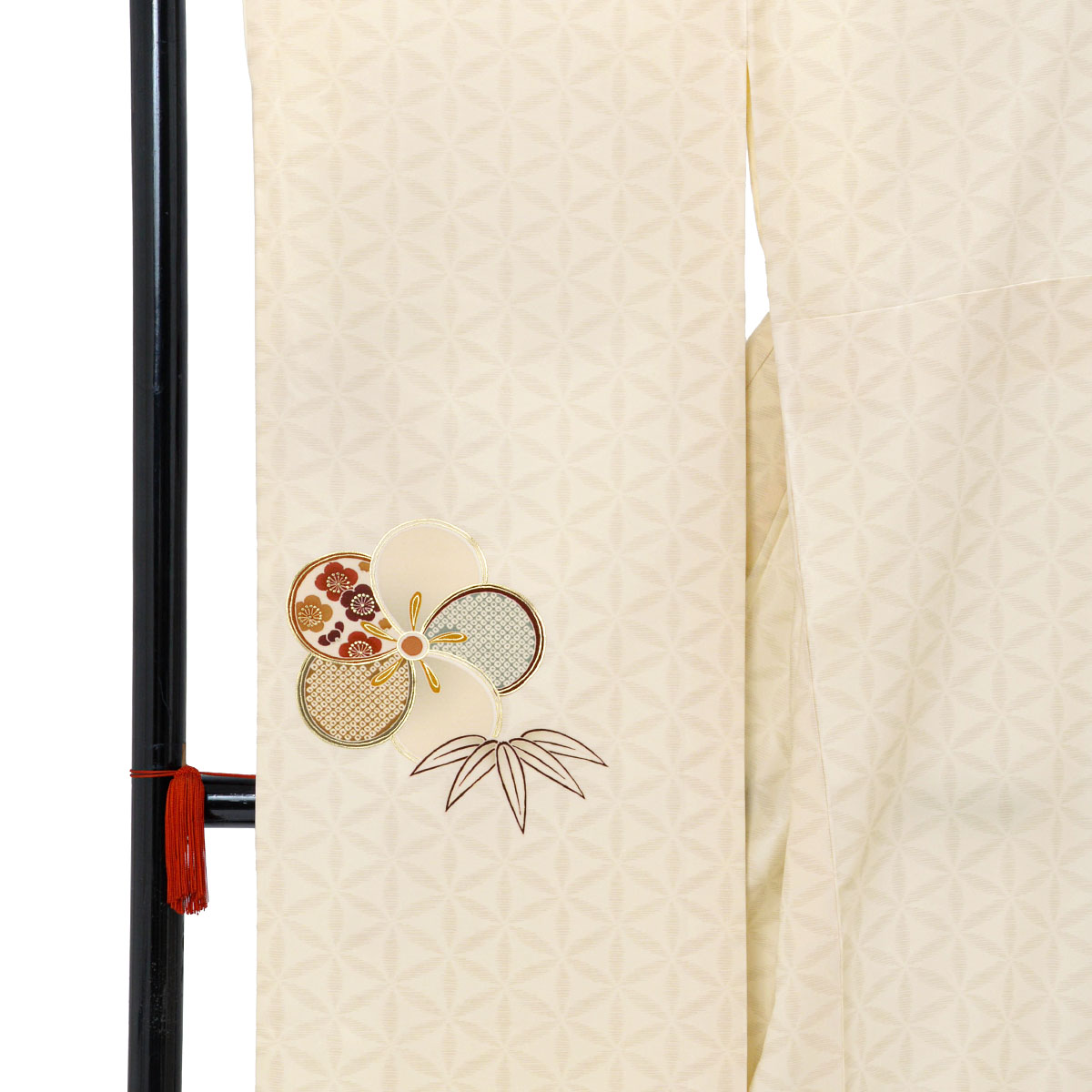 九重 クリーム×焦げ茶　捻じれ梅に鼓 レンタル 振袖袴 R2223