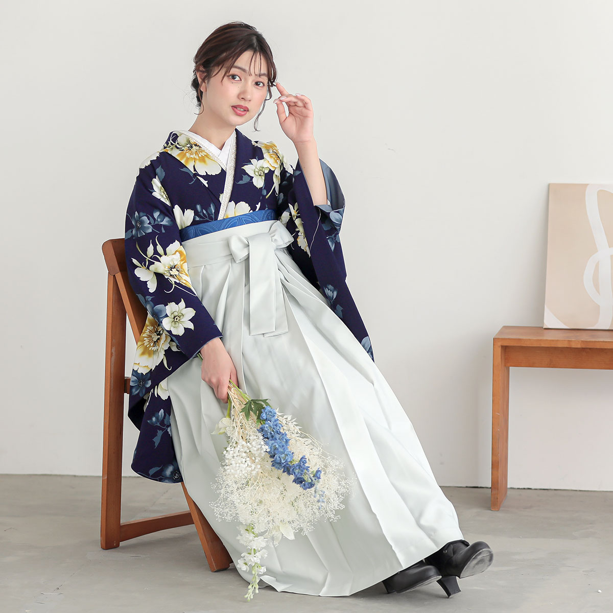 紅一点 ネイビー　セキチク レンタル 大学生袴 G1048