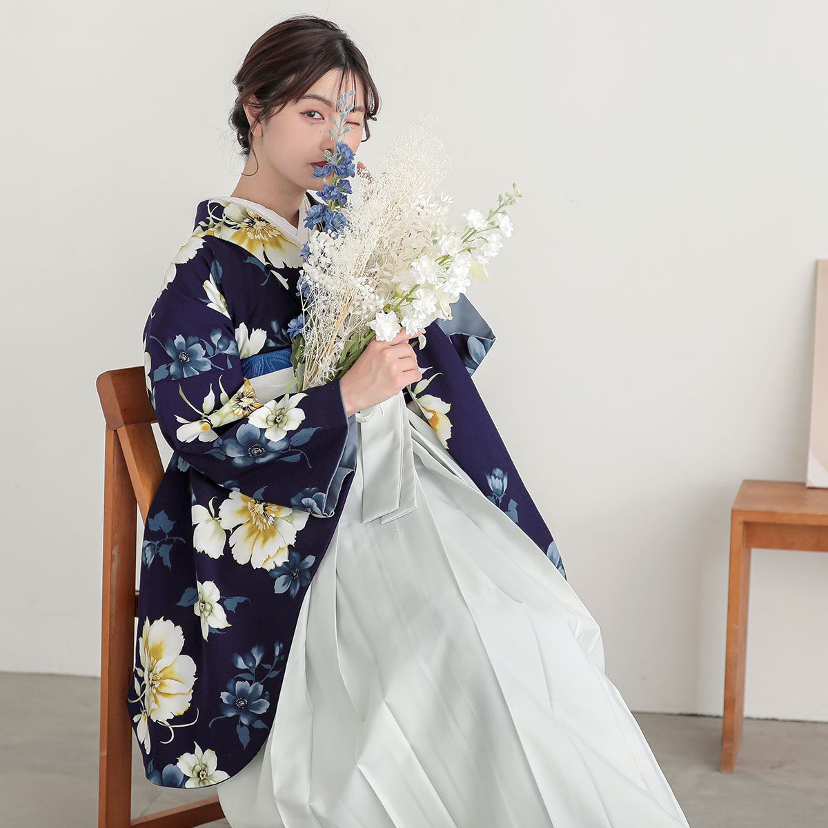 紅一点 ネイビー　セキチク レンタル 大学生袴 G1048