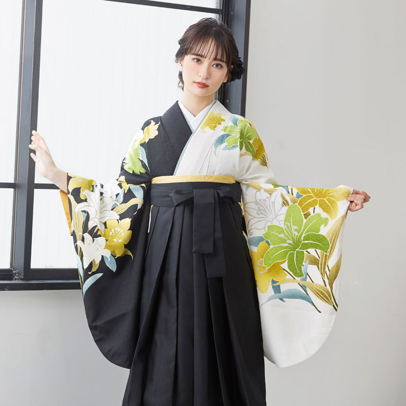 Lako Kula 【SALE】 白黒 百合 レンタル 大学生袴 G261 | 配送表示用 