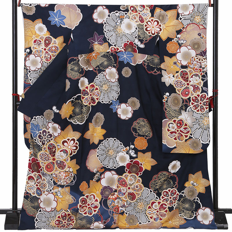 【SALE】 【友禅】紺　梅に楓と手毬 R2190 レンタル 振袖袴 R2009