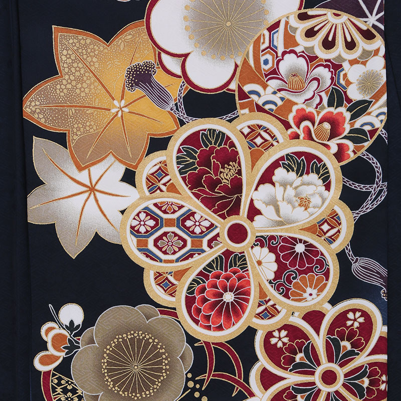  【SALE】 【友禅】紺　梅に楓と手毬 R2190 レンタル 振袖袴 R2009
