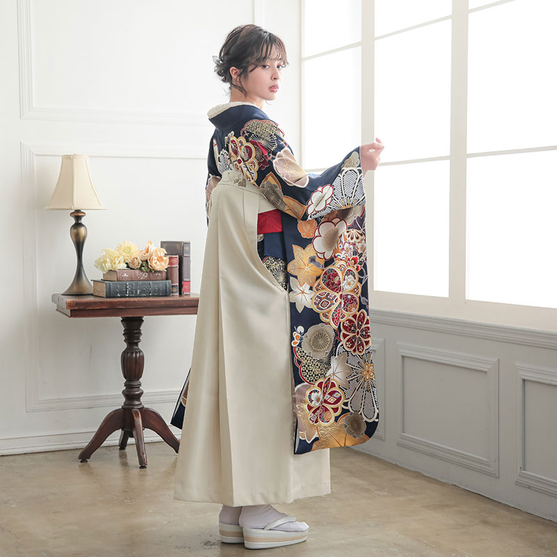  【SALE】 【友禅】紺　梅に楓と手毬 R2190 レンタル 振袖袴 R2009