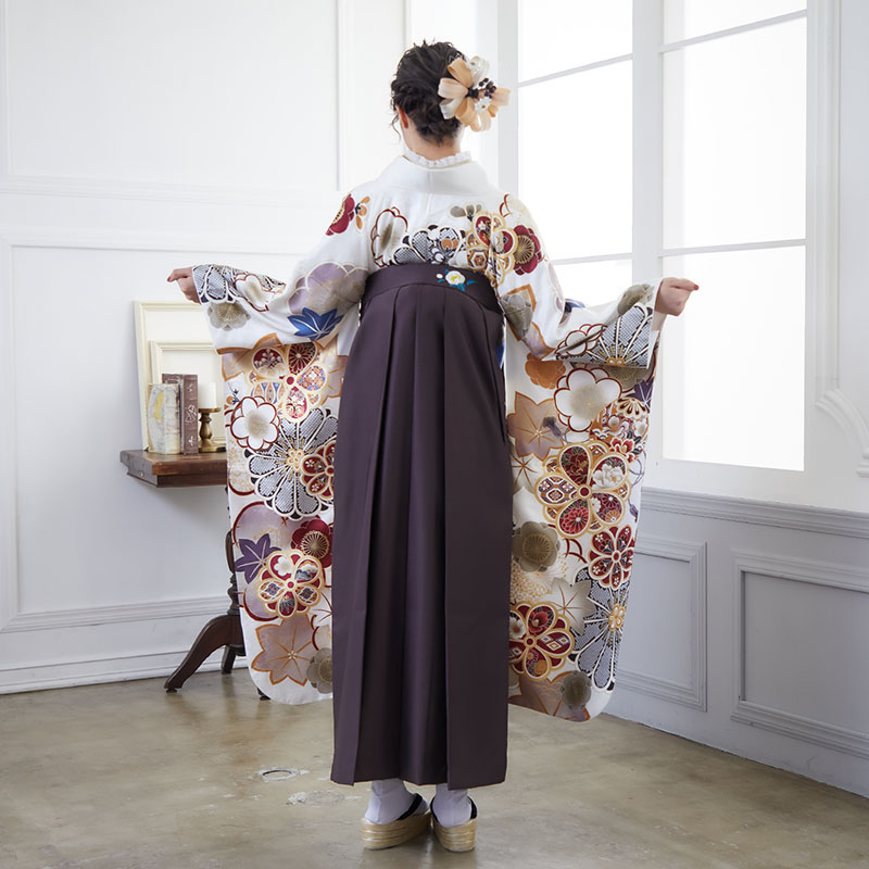  【SALE】 【友禅】白 牡丹梅 レンタル 振袖袴 R2008