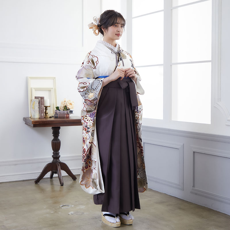  【SALE】 【友禅】白 牡丹梅 レンタル 振袖袴 R2008