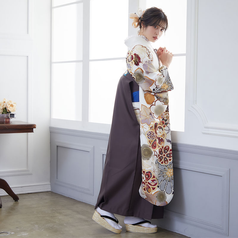  【SALE】 【友禅】白 牡丹梅 レンタル 振袖袴 R2008