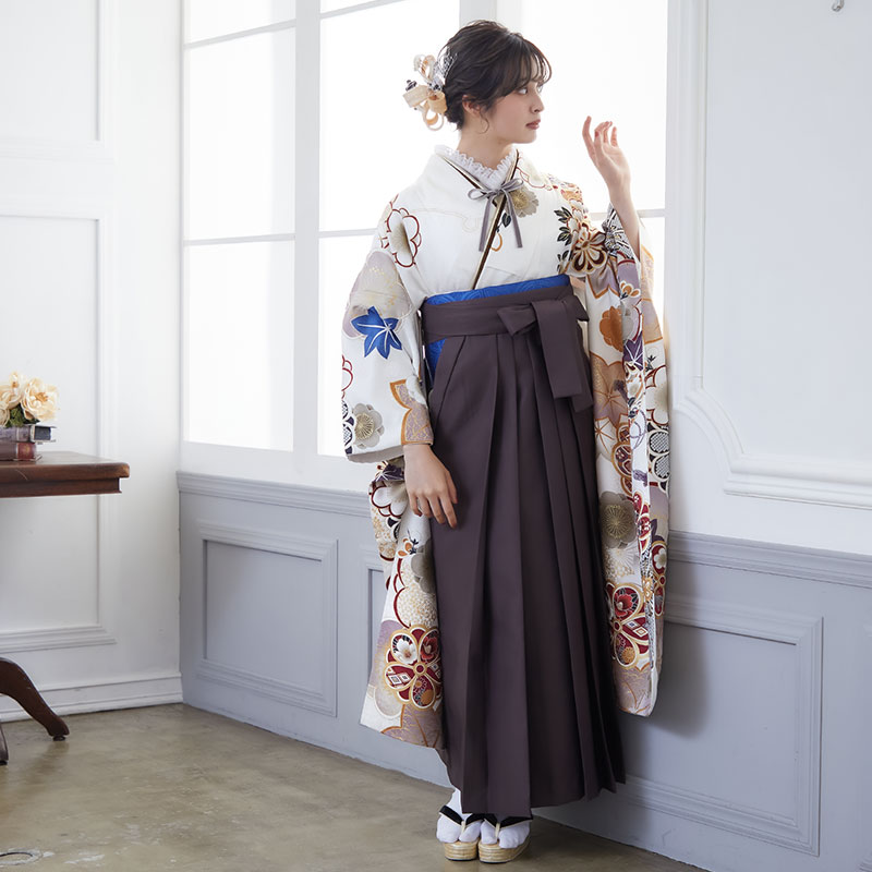  【SALE】 【友禅】白 牡丹梅 レンタル 振袖袴 R2008