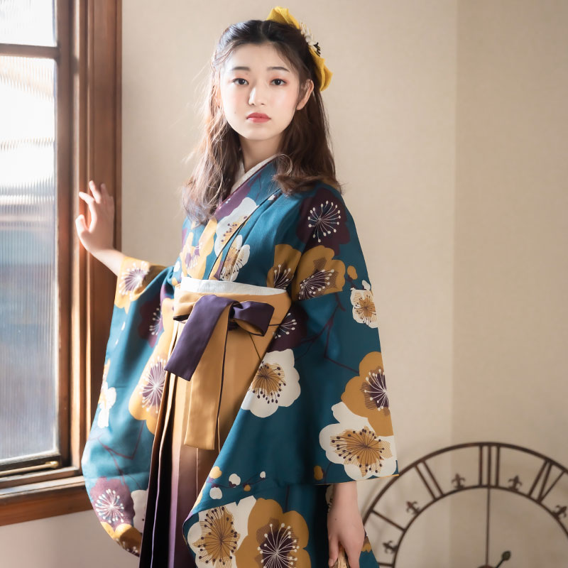  【SALE】 青緑　梅 レンタル 大学生袴 G932