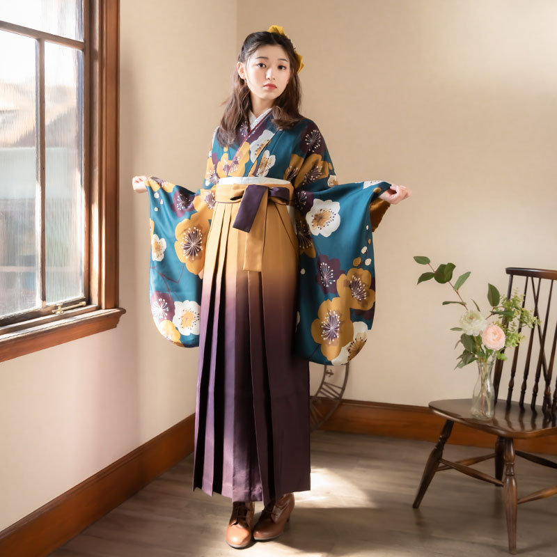  【SALE】 青緑　梅 レンタル 大学生袴 G932