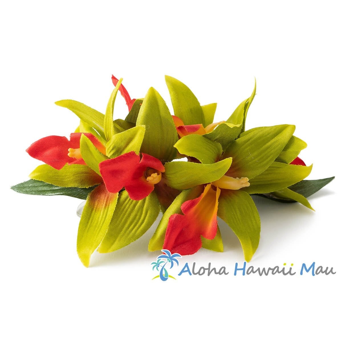 フラダンス 髪飾り バンダオーキッド 髪飾り Mサイズ グリーン/レッド