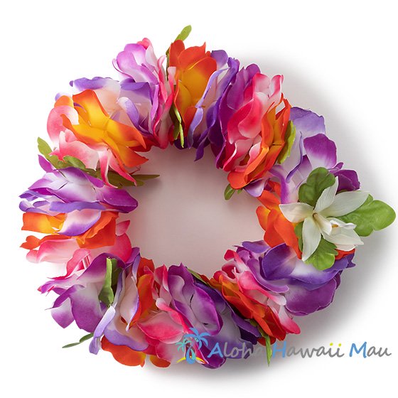 フラダンス ヘッドバンド（ポォ）フラワーヘッドバンド パープル/オレンジ