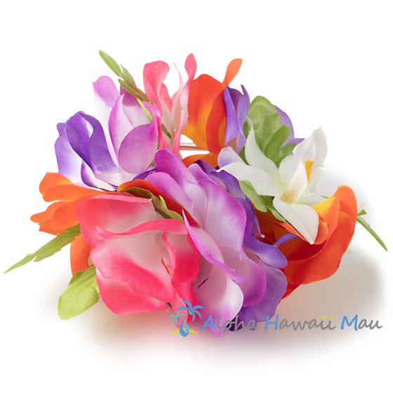 フラダンス フラワーブレスレット パープル/オレンジ