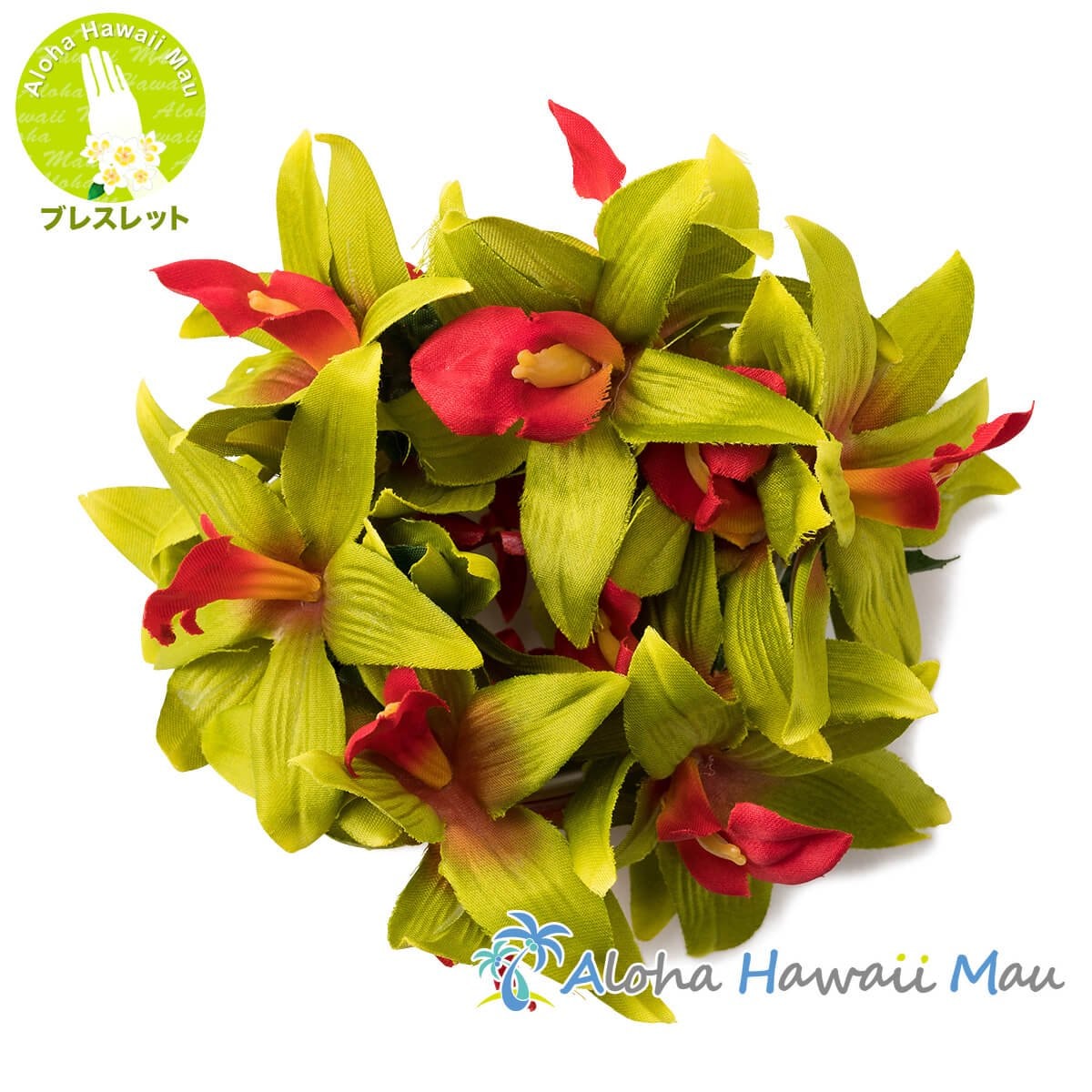 フラダンス ブレスレット バンダオーキッド ダブル ブレスレット グリーン/レッド フラ クウペエ アンクレット