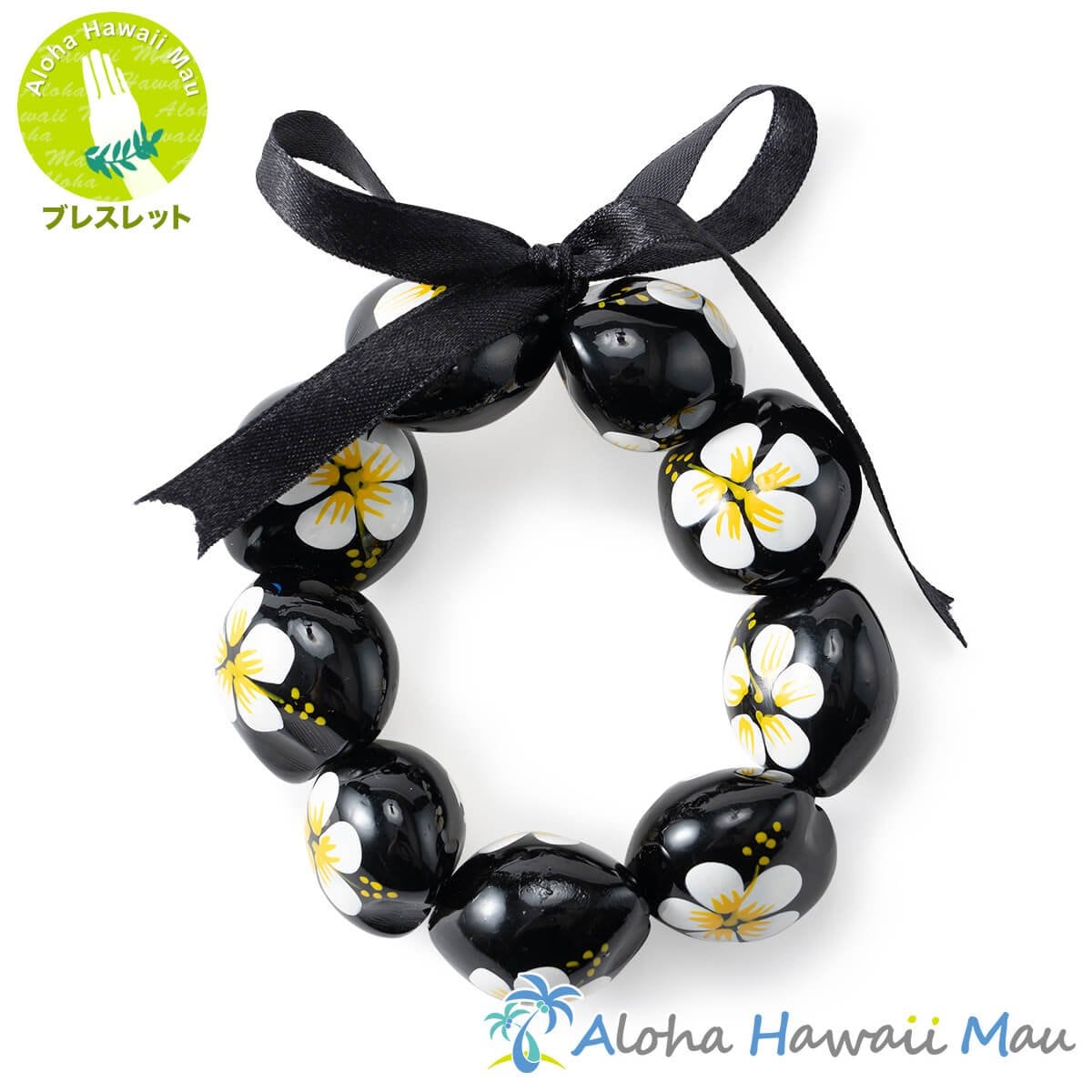 ククイ ブレスレット ハイビスカス ペイント ホワイト