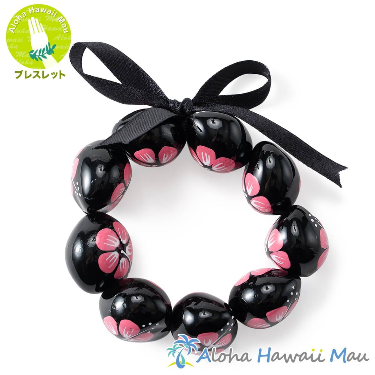 ククイ ブレスレット ハイビスカス ペイント ピンク