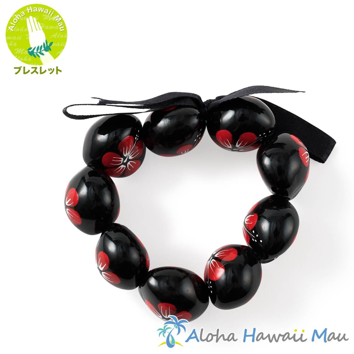 ククイ ブレスレット ハイビスカス ペイント レッド