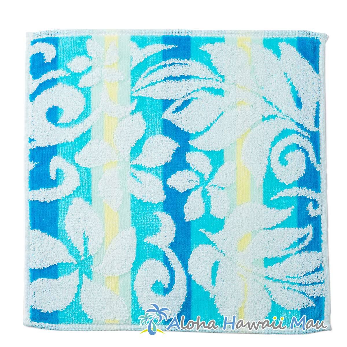 ハワイアン ハンドタオル グラデーションフラワー タオルハンカチ〈ブルー〉