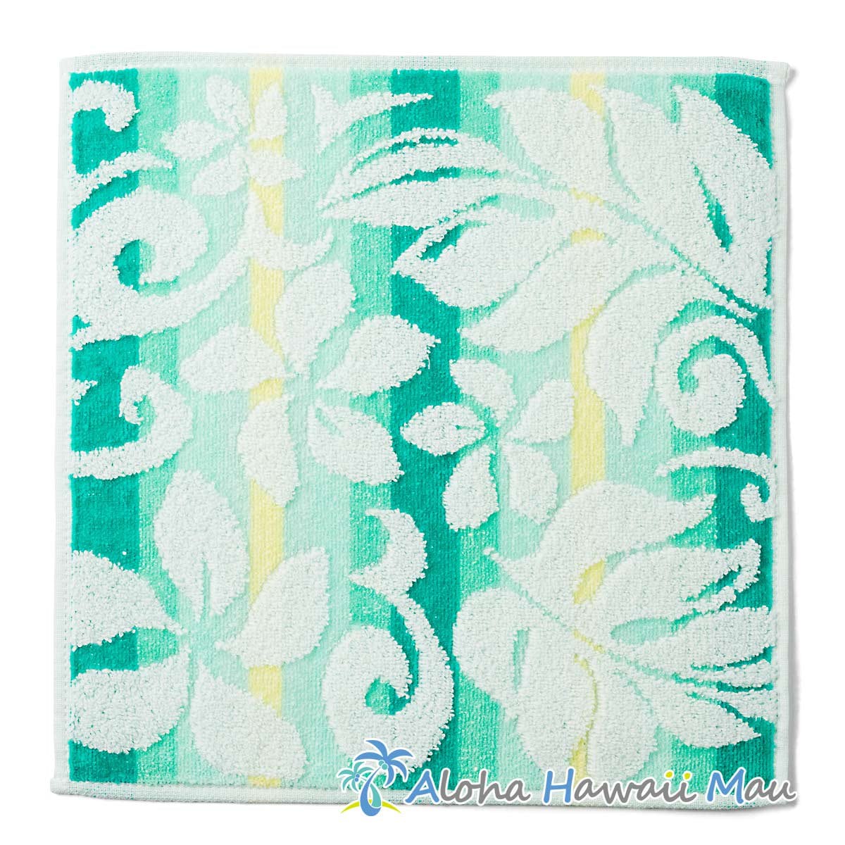 ハワイアン ハンドタオル グラデーションフラワー タオルハンカチ〈ミント〉