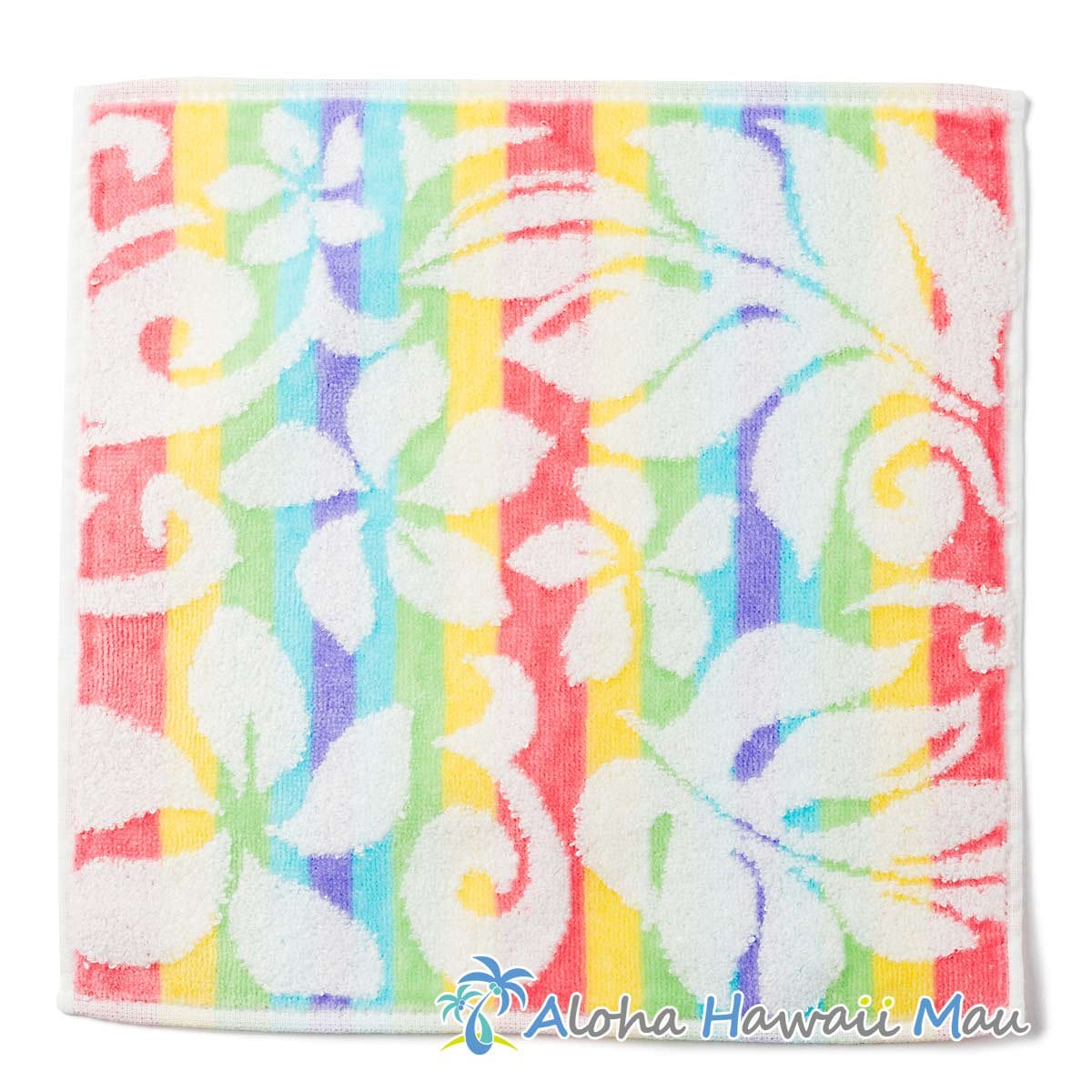 ハワイアン ハンドタオル グラデーションフラワー タオルハンカチ〈レインボー〉