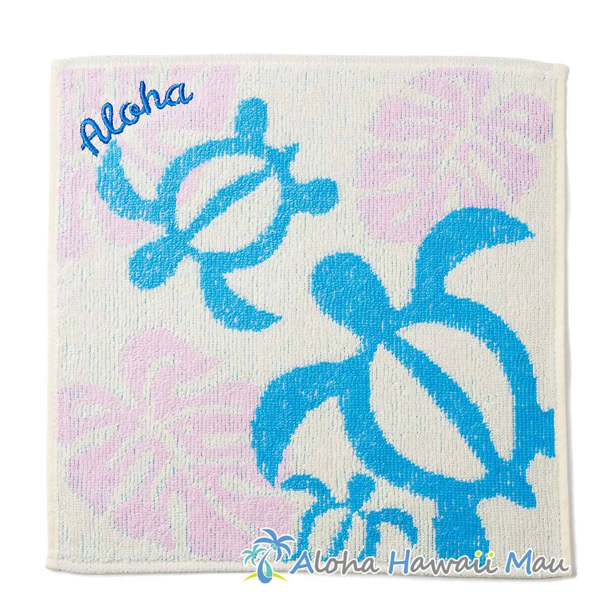 ハワイアン ハンドタオル ホヌ＆モンステラ タオルハンカチ〈クリーム〉