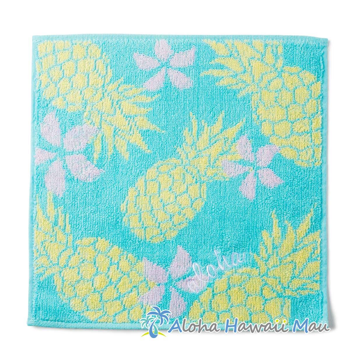 ハワイアン ハンドタオル パフアロハ タオルハンカチ〈ブルー〉